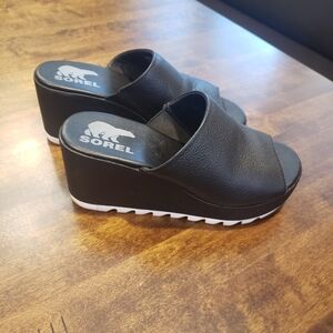Sorel Black Wedge Sandals